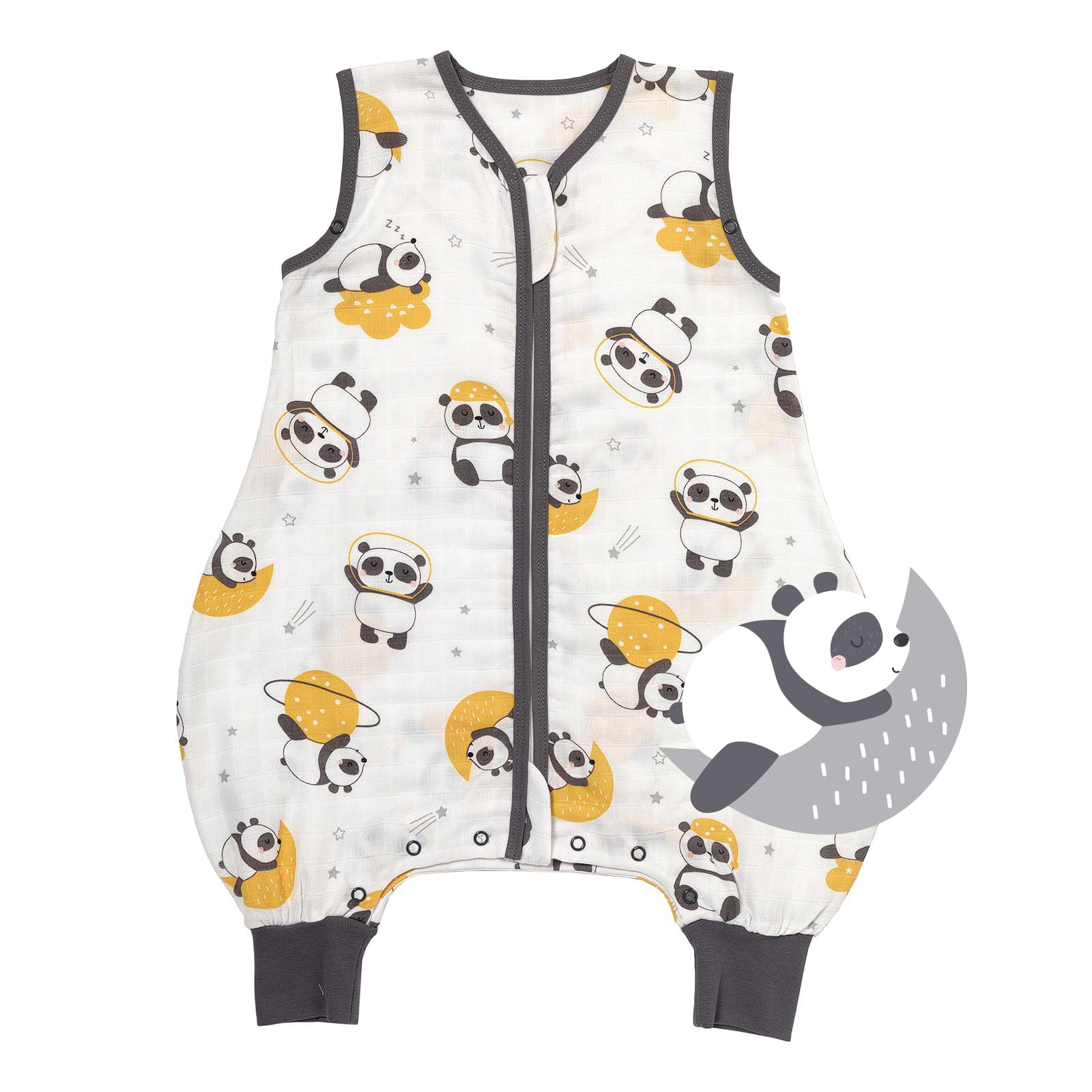 Slumbersac Saco de dormir bebe con pies para el verano 60 cm Panda 0.5 Tog de muselina | Saco dormir con piernas para tamaño del cuerpo 60-70 cm | Saco de dormir de verano
