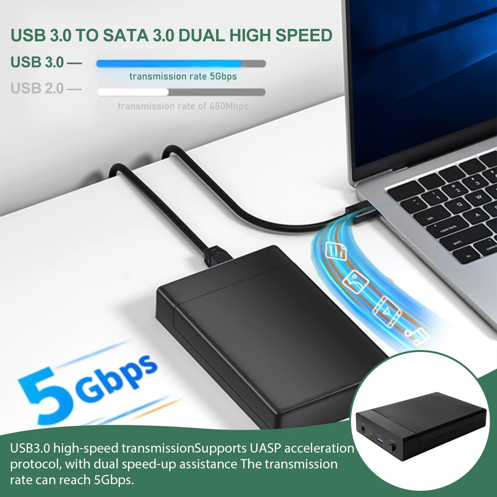 Docking Station per dischi rigidi, docking station HDD USB3.0, docking station per dischi rigidi SATA da 2,5 e 3,5 pollici HDD/SSD, USB Type-A a USB Type-A, adattatore per dischi rigidi con clonazione