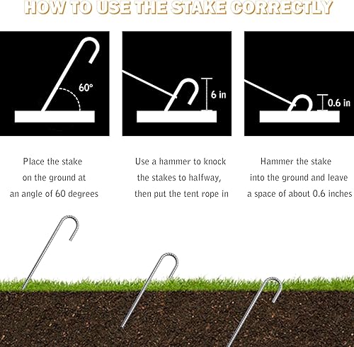 Miniatura 3 de Estacas de barra de refuerzo J Hook de 12 y 16 pulgadas (negro o plateado), anclajes de suelo de calidad profesional resistentes para valla de