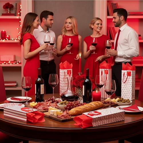 Miniatura 16 de Chrisfall 12 bolsas de vino para botellas, bolsas de regalo de vino, papel kraft a granel con asas, etiquetas, papel de seda para envoltura