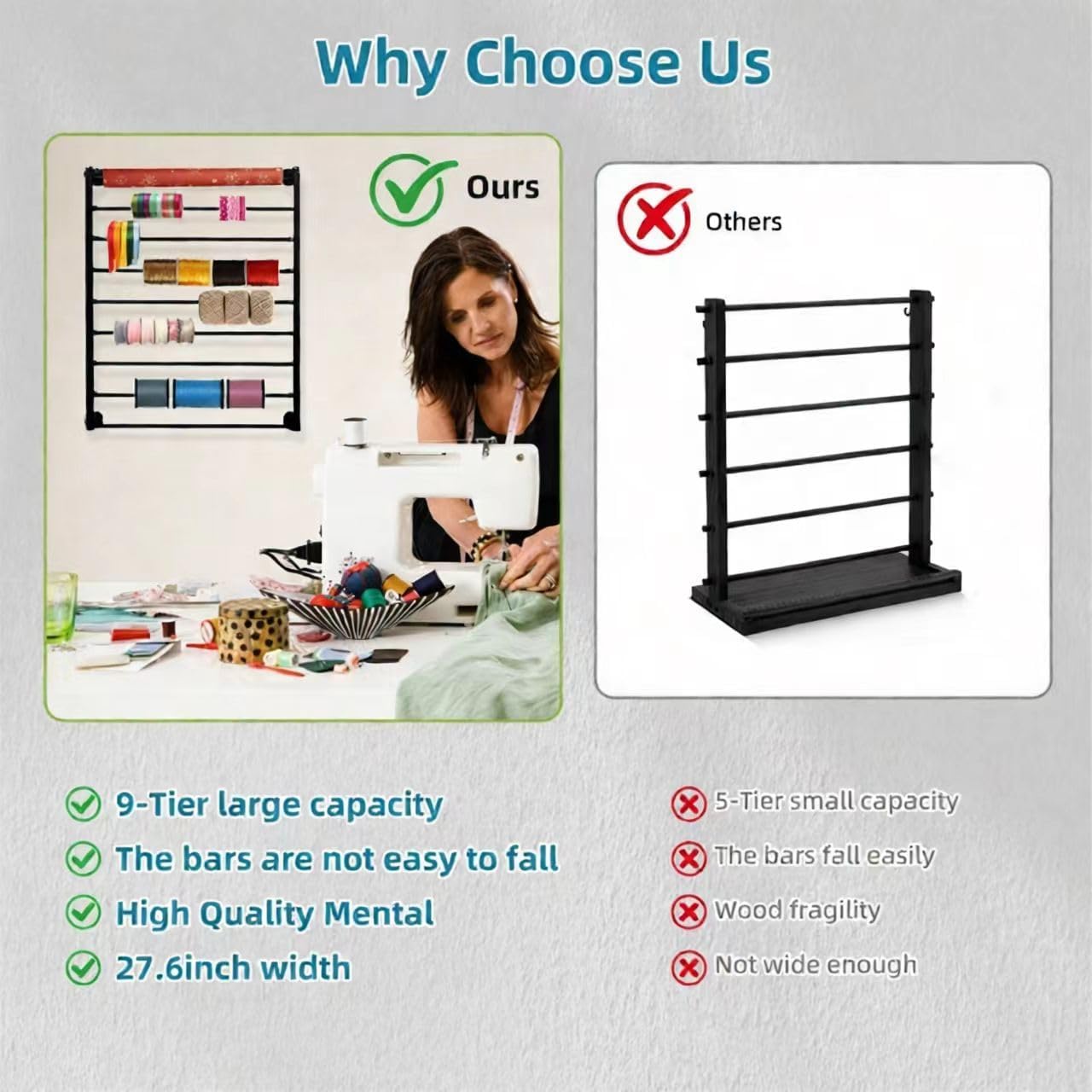 9 Tier Ribbon Storage Organizer, Wall Mounted Ribbon Holder,