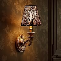 Vista 8 de Juego de 2 bombillas de metal de bosque con doble grabado para bombillas de candelabro, pantalla de metal de barril para lámpara de pared de lámpara