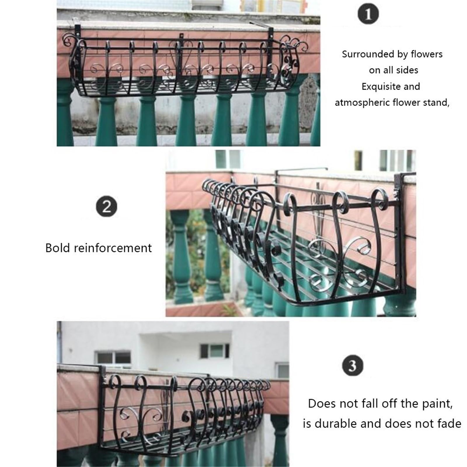 Portavasi In Ferro Per Balcone, Portavasi Sospeso Da Parete Per Davanzali Esterni, Supporto Da Appendere Alla Recinzione(80 * 32 * 22cm)