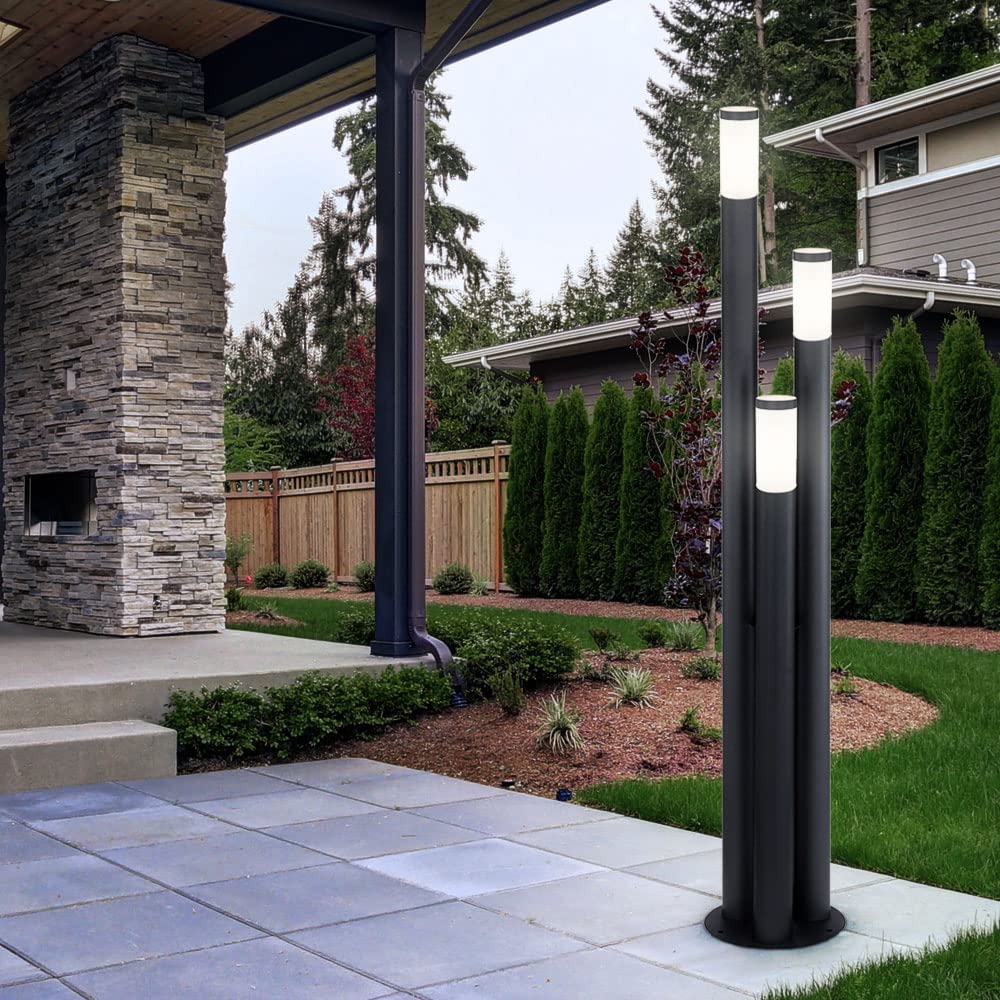 Säulenleuchte für Außen 170 cm Garten Stehlampe Edelstahl Standleuchte Terrasse groß, drei Säulen in anthrazit, E27, Höhe 170 cm