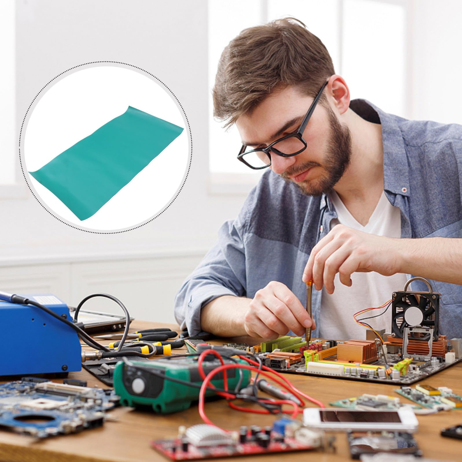 CRAFTHROU Tappeto Antistatico Resistente al Calore 1x0,5m Verde in Gomma Buona Flessibilità per Banco da Lavoro in Laboratorio e Industria