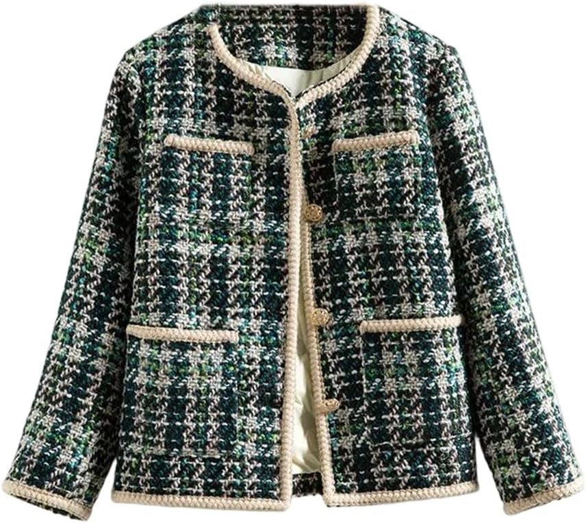 Women's Tweed Wool Fall Small Jacket Short Jacket Tweed Spring Top Tweed Jacket