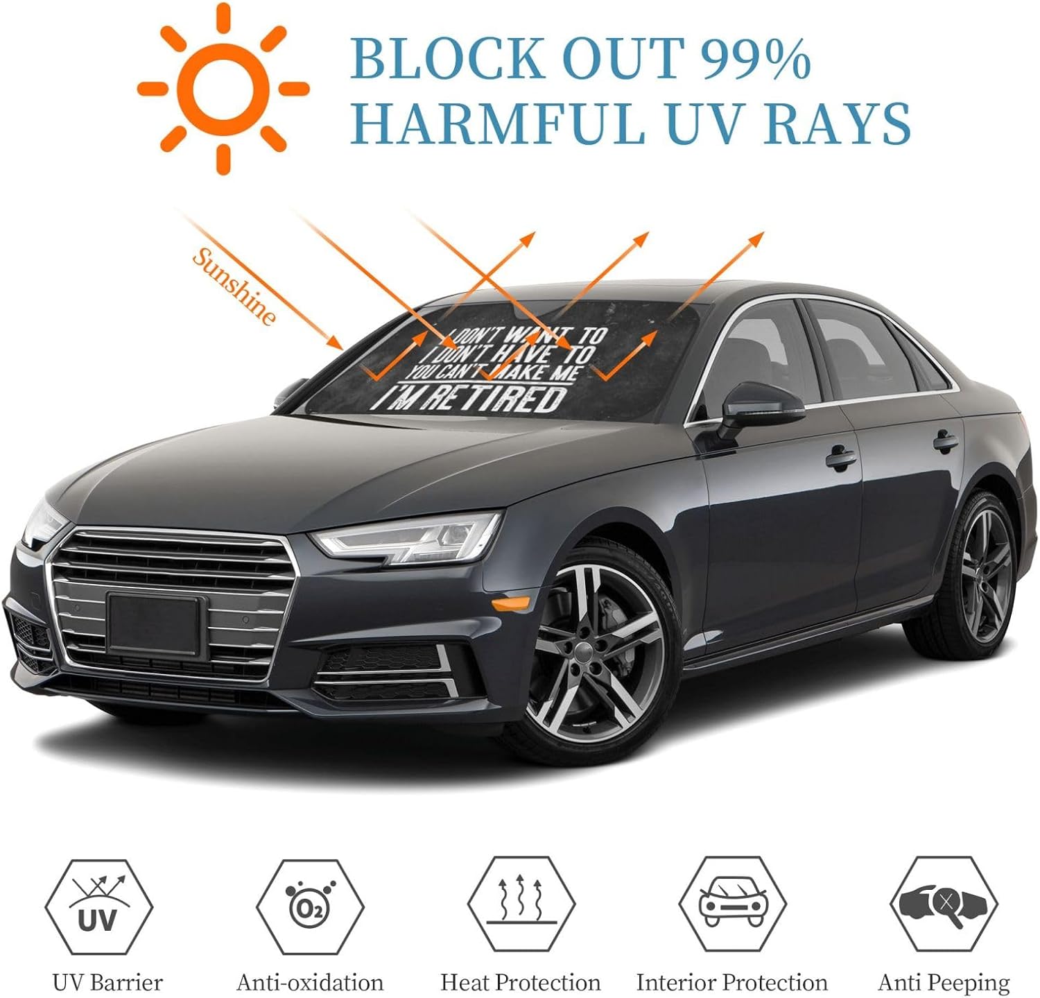 I Don't Want to Have You Can't Make Me I'm Retired Windshield Sun Shade Foldable Car Windshield Sunshade Blocks Uv Rays Keep Vehicle Cool Small, White