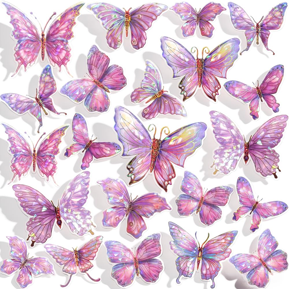 Rosa Laser wandtattoo Schmetterlinge,Schmetterling wandtattoos wandsticker mädchen 3d Wanddeko aufkleber wand deko glitzer sticker für Schlafzimmer Wohnzimmer Weihnachten Hochzeit Party Wand-Dekor