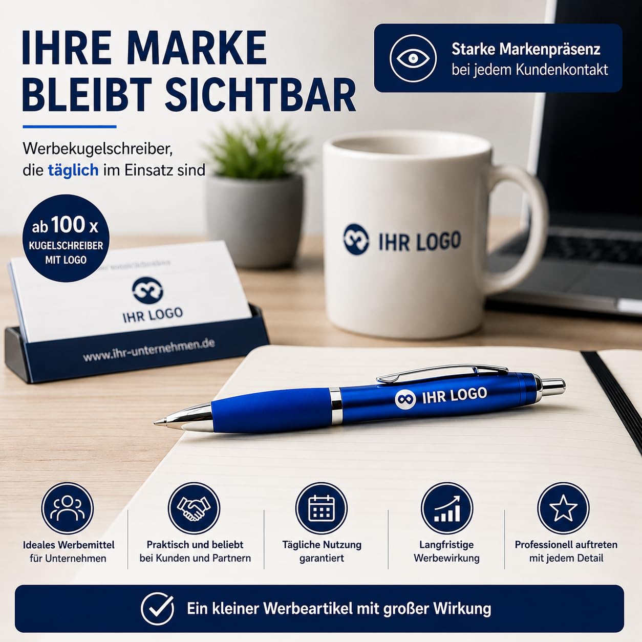 WPRO Kugelschreiber mit Logo 250 Stück, blau schreibend, rot, personalisierte Werbekugelschreiber, einfarbiger Aufdruck inklusive, beidseitig oder mehrfarbig bedruckbar