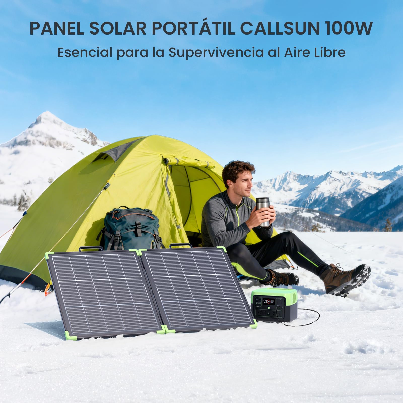 Panel Solar Portátil 100W Bifacial, Callsun 21.8V Plegable Monocristalino Módulo Solar, N-Type 16BB, Células Solares de 182 mm,Ideal para Generador Solar, Camping, Pesca, Senderismo y Caravaning
