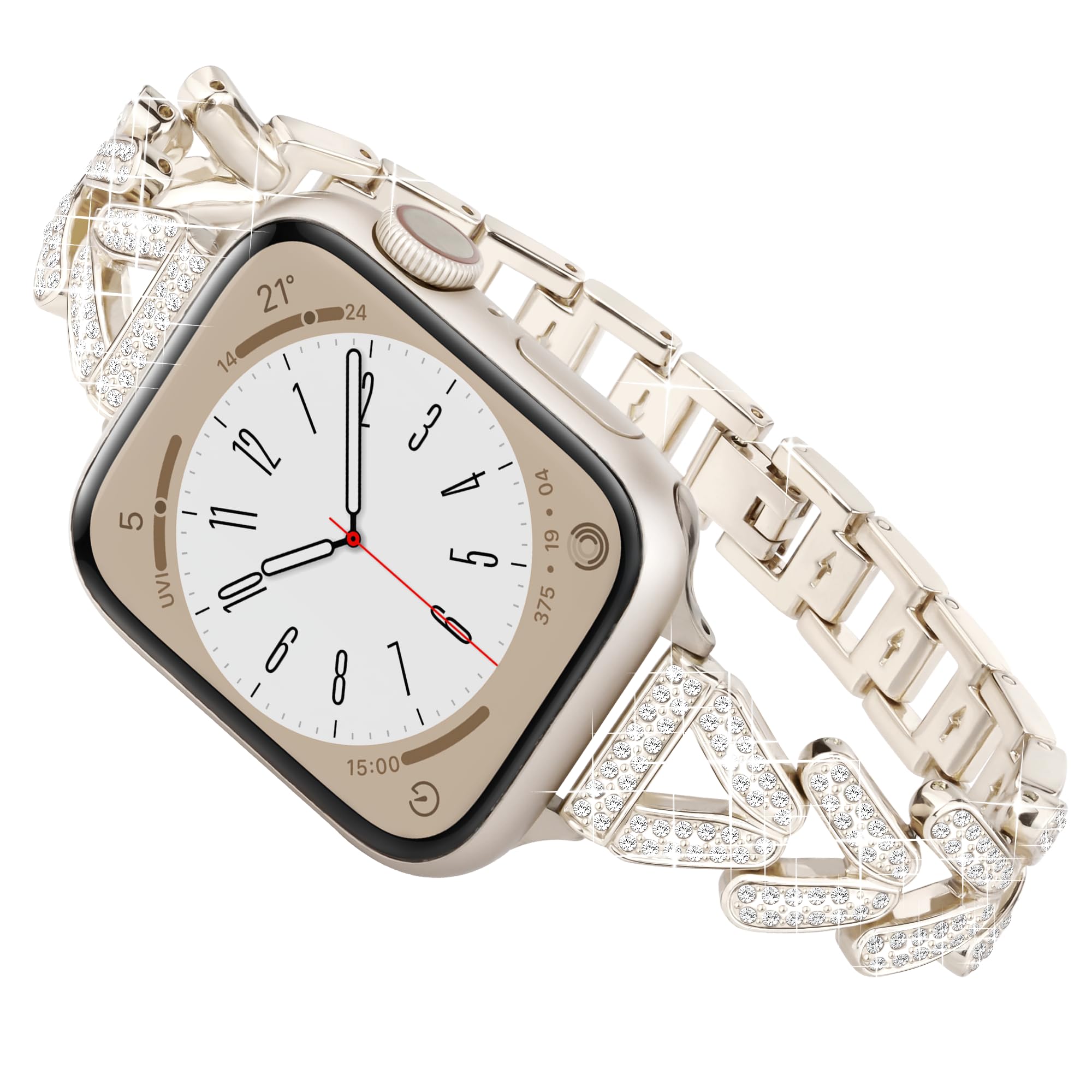 Melyis Luxury Band Compatible with Apple Watch Bands for Women 40mm 41mm 38mm Series 9 8 SE 7 6 5 4 3 2 1, Thin Metal Fancy Strap for Apple Watch Band Womens, Woman Dressy iWatch Bands-Starlight