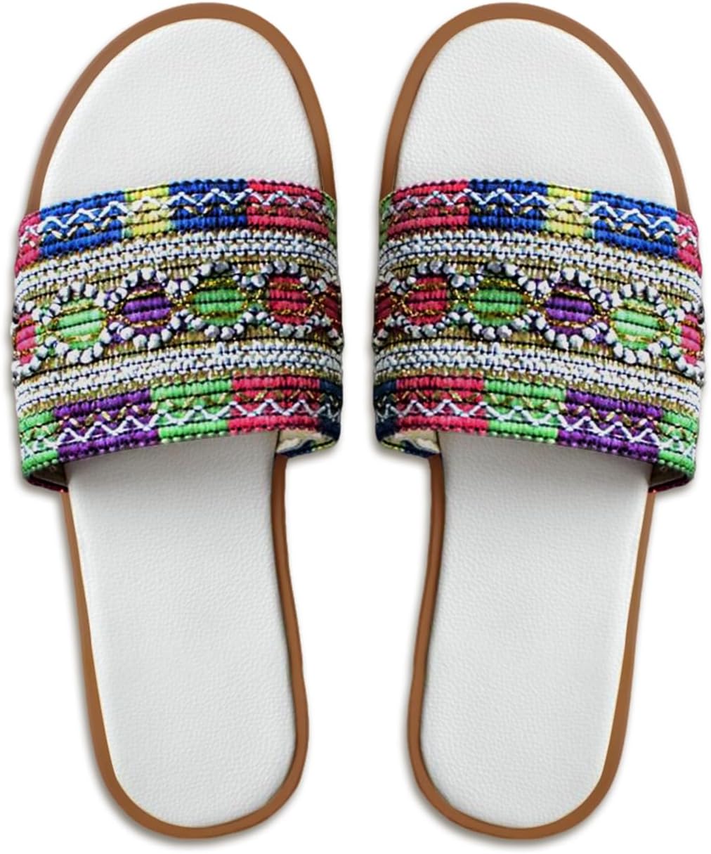 Women’s Boho-Chic Braided Slip-On Slippers – Arch Support, Breathable, Anti-Skid for Brunch, Travel & Errands