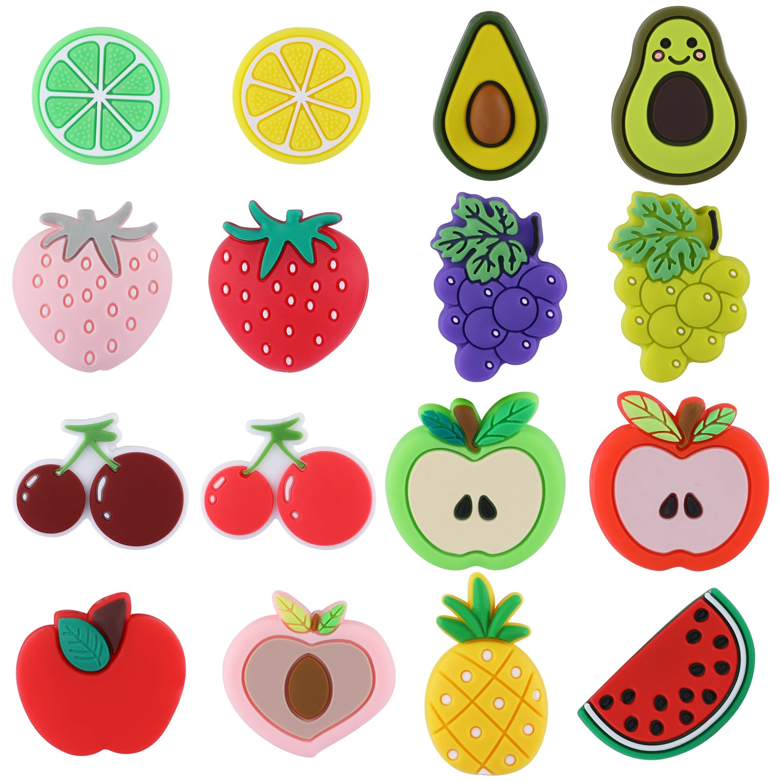 HUAAPLEVLA 16Pcs Fruits Silicone Beads for Keychain Making Unique Focals Cute Focal Beads for Pens Bracelets Necklace Earrings Jewelry Making(Fruit Collection)