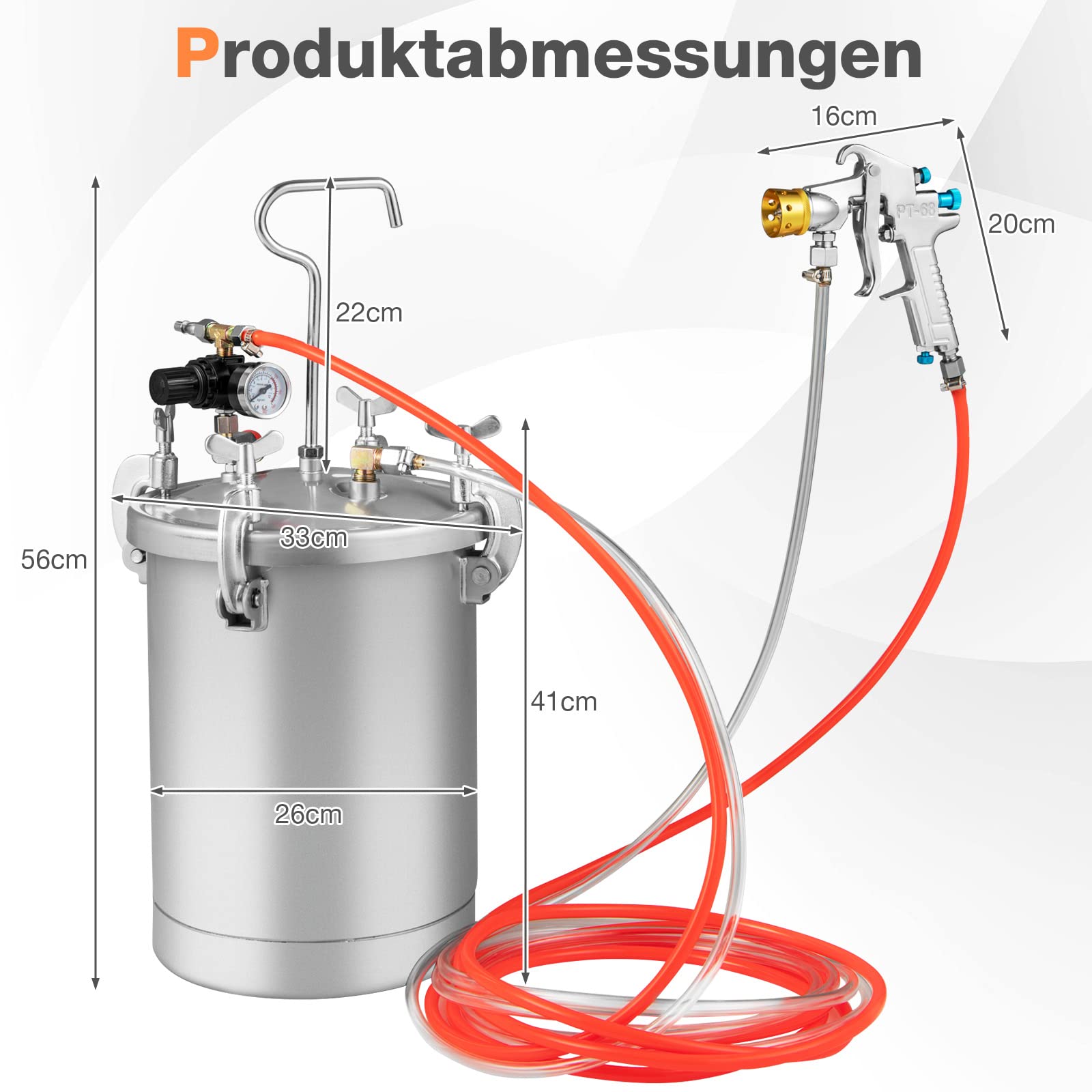 GYMAX Farbspritzpistole mit 15L Druckbehälter, Lackierpistole, Wandfarbe Sprühsystem, Farbsprühsystem zum Auftragen von Wasserfarbe, feine Oberflächen für Innen- und Außenprojekte