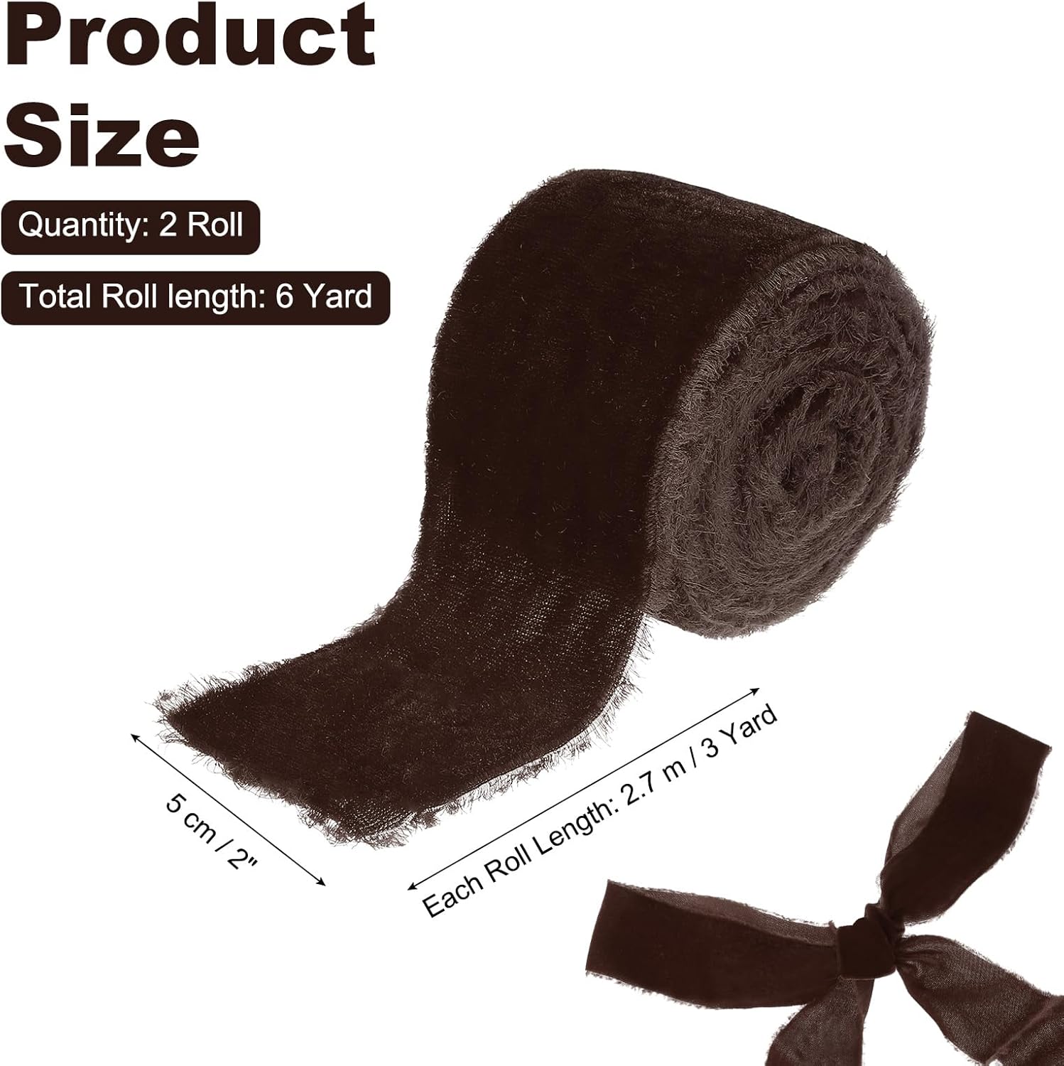 PATIKIL 2 Inch Velvet Ribbon, 2 Roll Total 6 Yard Velvet Frayed Fringe Ribbon for Gift Wrapping Flower Bouquet Wedding Invitations, Brown