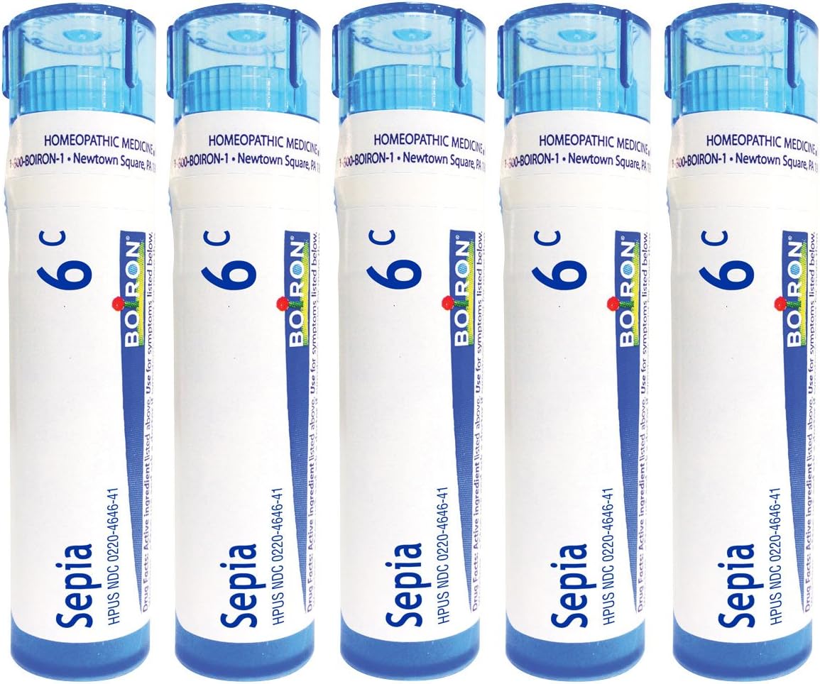Boiron Homeopathic Medicine Sepia, 6C Pellets, 80-Count Tubes (Pack of 5)