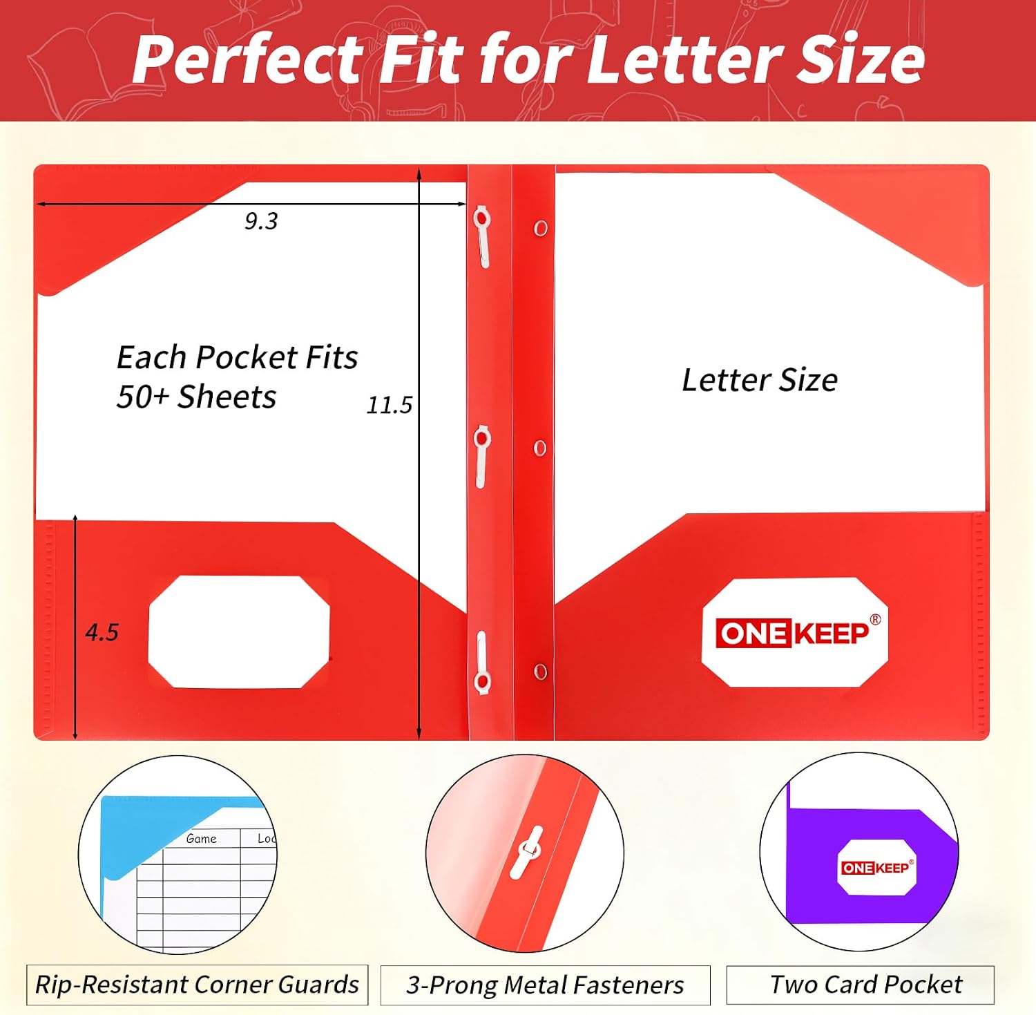 6 Pack Plastic Folders with Pockets & Prongs, Assorted Colors image 2