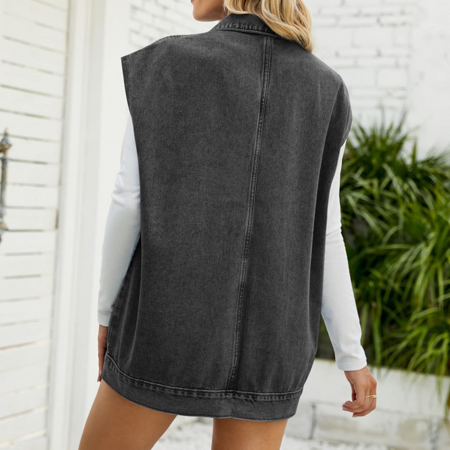 FindThy Women’s Vintage Denim Jean Vest Oversized Button Down Jean Waistcoat Gilet