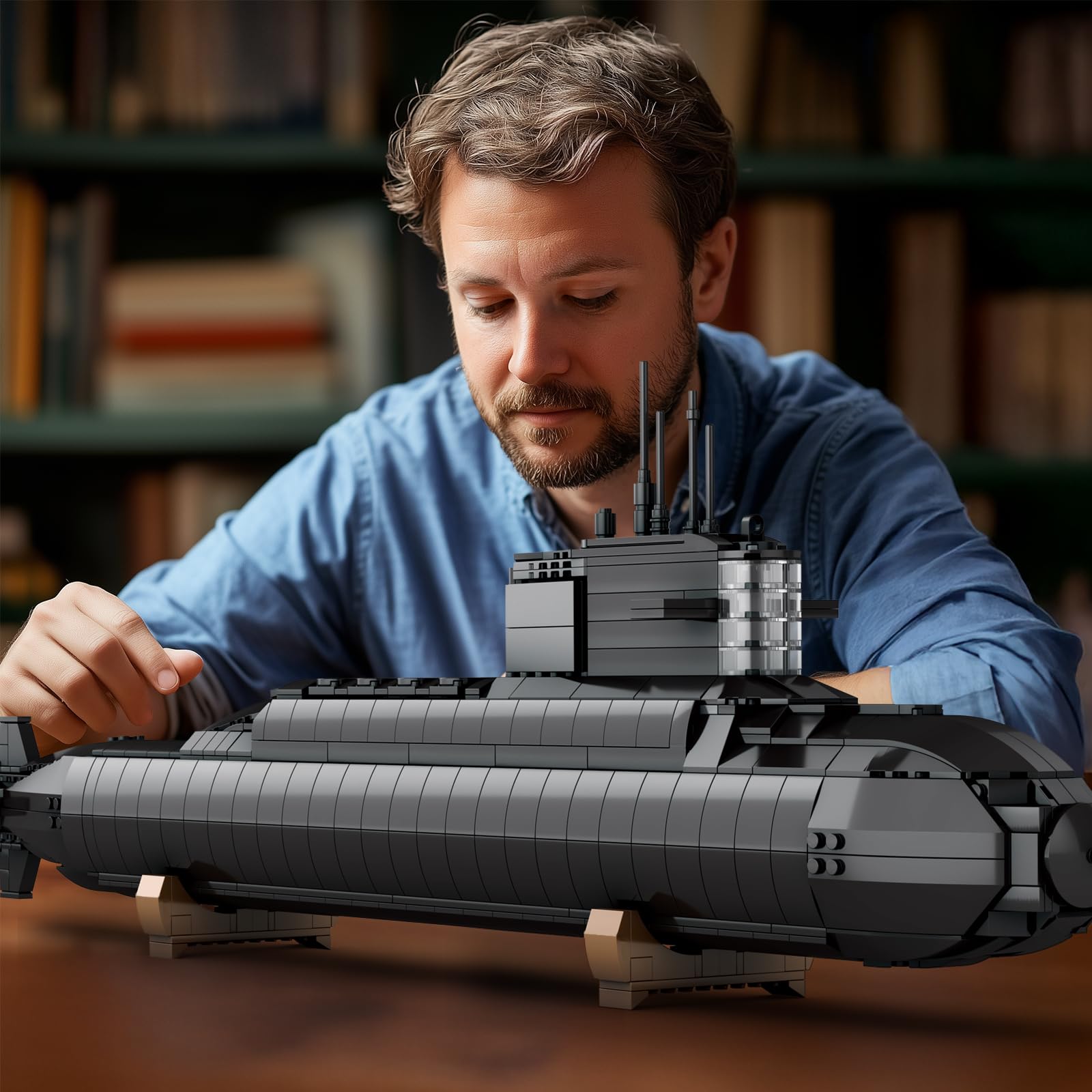 Reobrix Juegos de construcción de submarinos nucleares para adultos, kit de modelo submarino con luces 800, decoración técnica coleccionable para el hogar y oficina