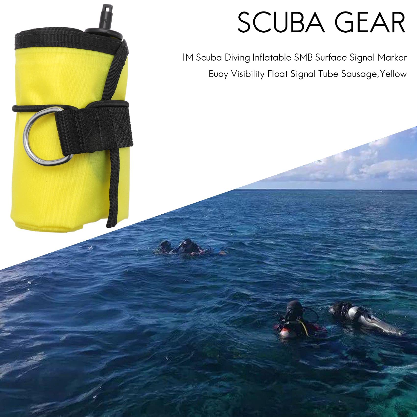 1M Scuba Diving Gonfiabile Segnale di Segnale Boa visibilità Galleggiante Tubo di Segnalazione Salsiccia, Giallo