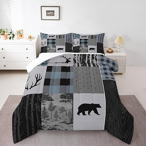 Miniatura 36 de Castle Fairy Juego de edredón de ciervos con cuernos de ciervo, juego de ropa de cama tamaño individual, juego de ropa de cama de caza con flechas