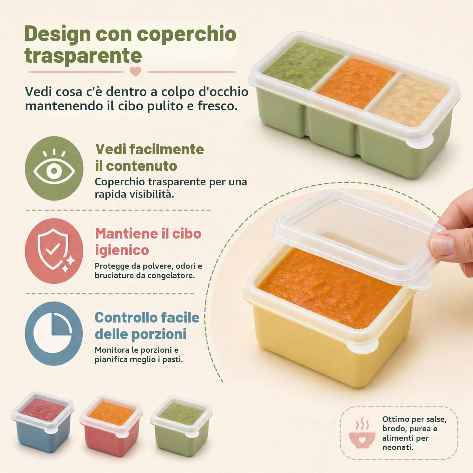6 Pezzi Stampo Cubetti Riutilizzabili in Silicone Coperchio Set 4×125 ml Porzioni Singole, 3×125 ml Multiforma & 6×100 ml Contenitori Congelamento, Senza BPA per Alimenti Liquidi Zuppe