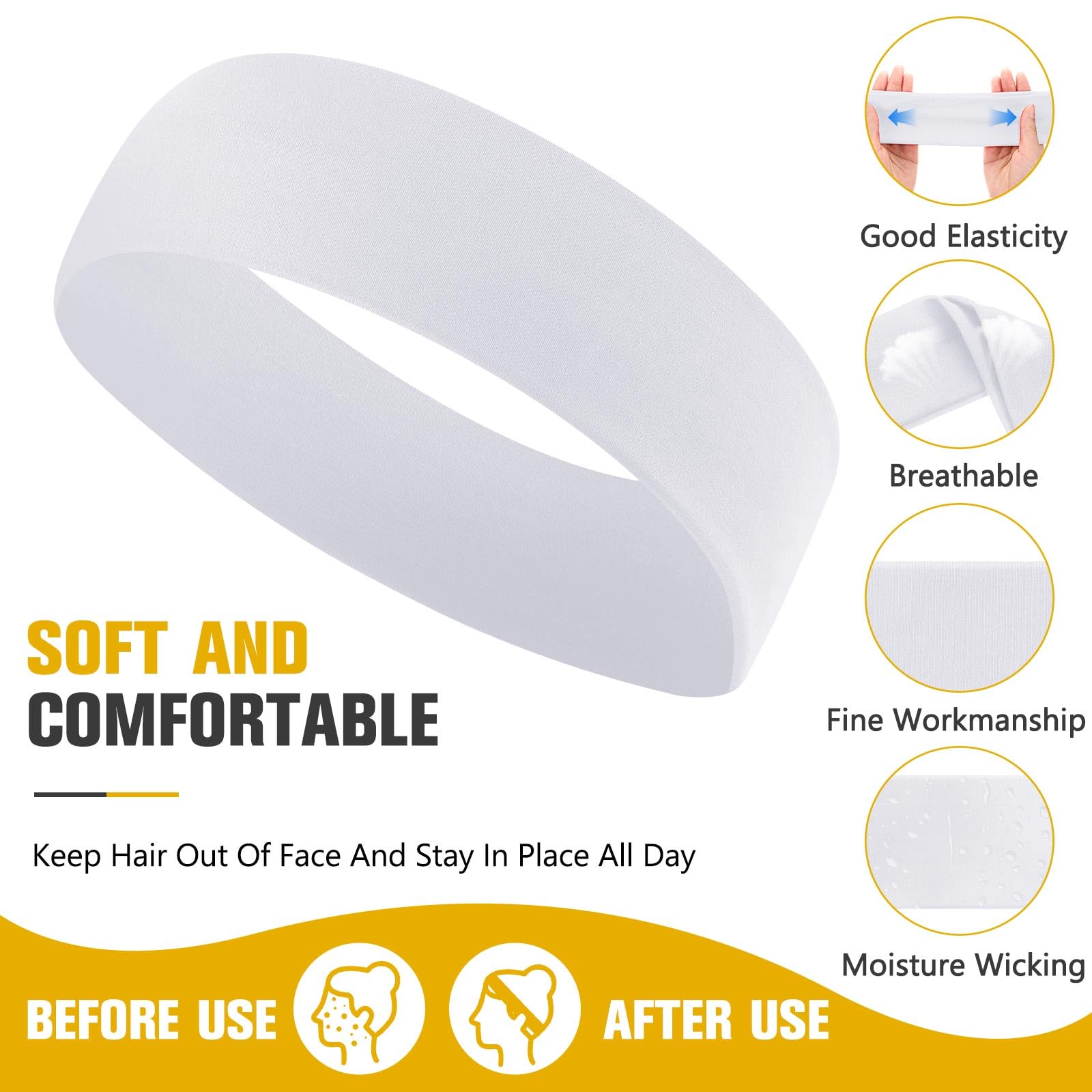 50 Pcs Elastic Headbands Women Sports Yoga Non Slip Soft Stretch Bulk Styla Hair 10 Pack Stretch Headbands - Non-Slip Head Wraps  main image 4