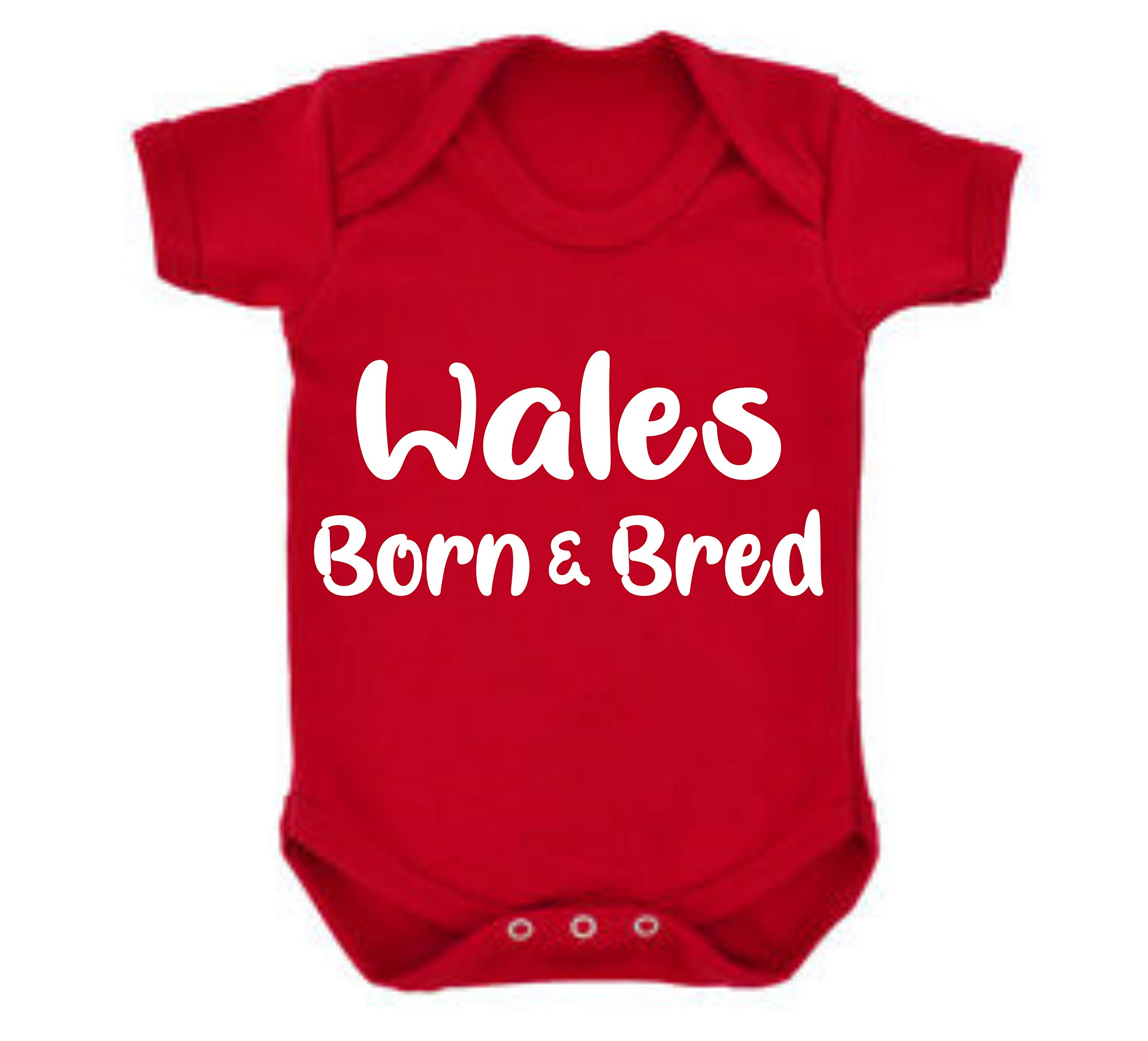 Wales Born and Bred Football Rugby Premium Baby Vest Grow Romper Girl boy Gift six Nations Newborn Age 3-6 Months White