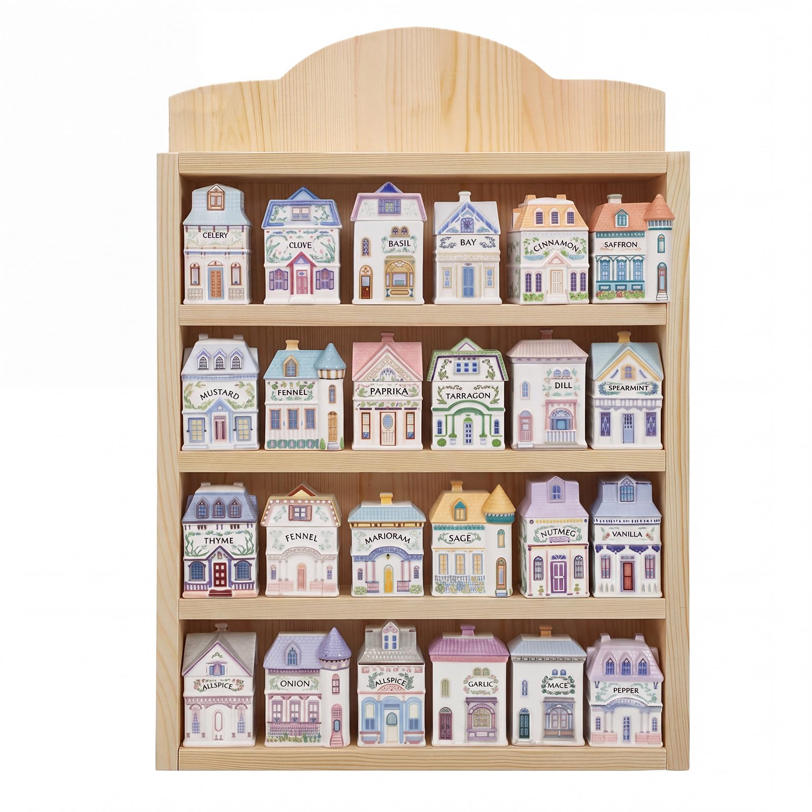 Chunful Vintage Spice Rack Wooden Village Style Hanging Display Jars Shelf โ image 1