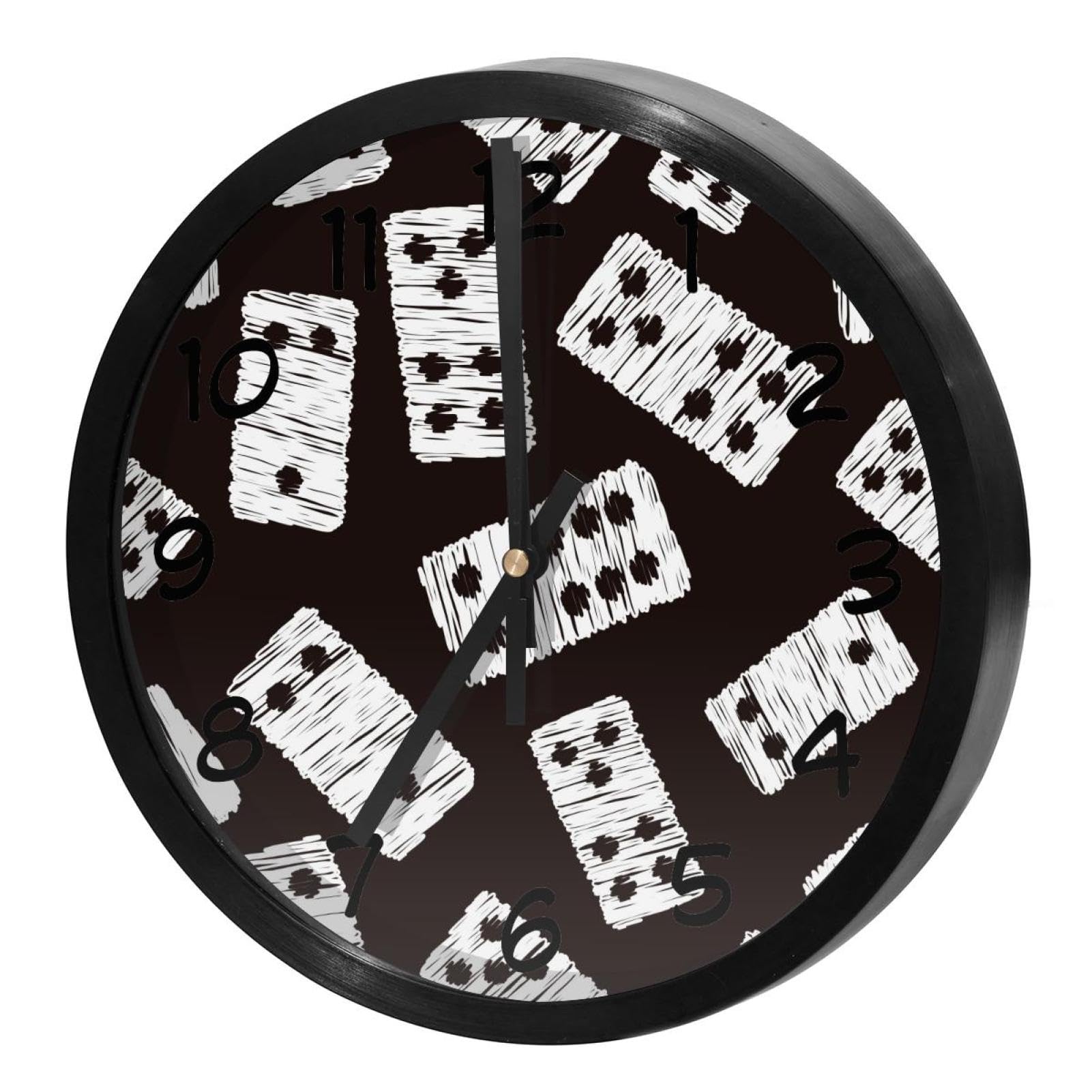 Horloge murale silencieuse ronde pour salon et bureau au design de domino ludique