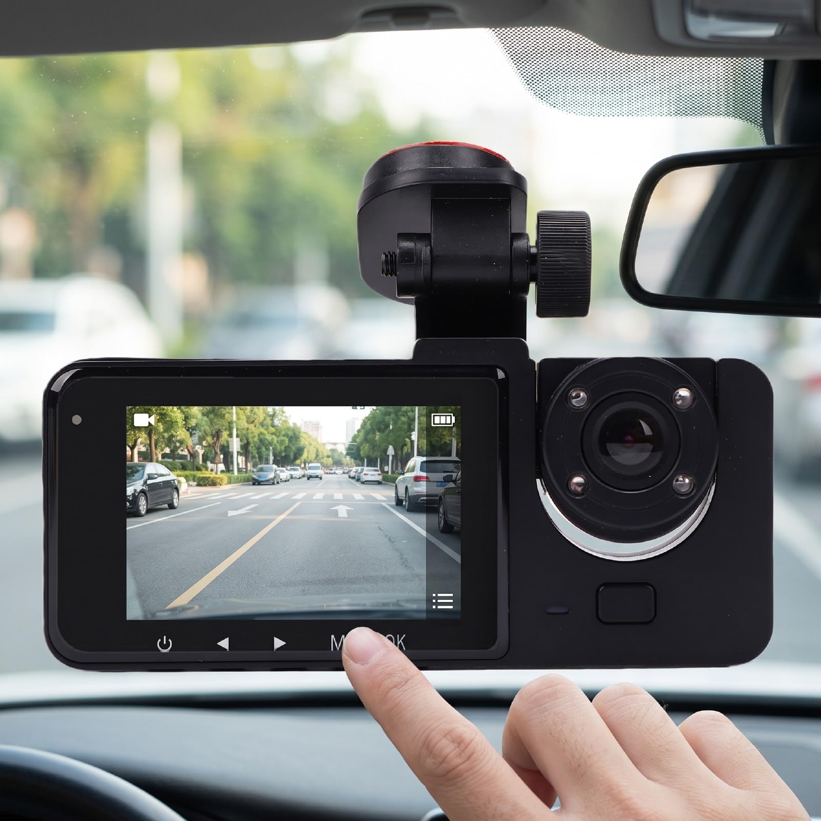 Dash Cam a 3 1080P Anteriore e Posteriore Interna con Grandangolo | Custodia in ABS, Schermo IPS da 2,0 Pollici, Batteria da 320 MAh, Supporta la Registrazione con Avvio Automatico da 32 GB