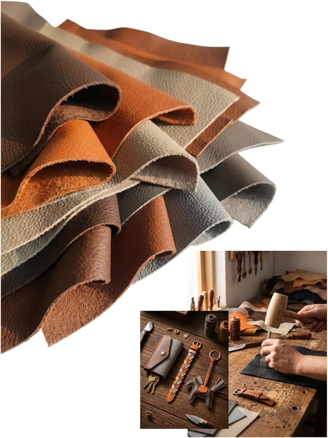 Leather Scraps Genuine Cowhide 10 Pcs 0.8-1.4mm Precut Leather for Crafts