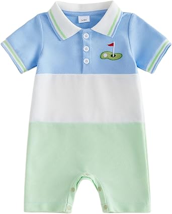 Baby Boy Summer Romper Golf Waffle Button Collared Short Sleeve Jumpsuit Newborn Infant Playsuit