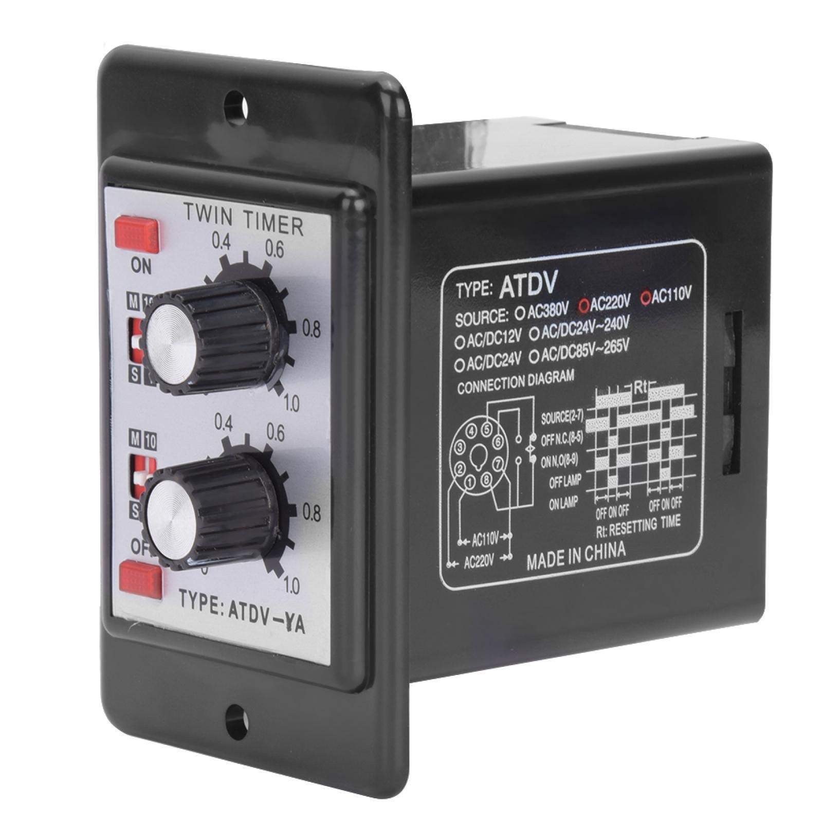 Relè Doppio temporizzatore, Relè temporizzatore Controllo manopola On off Multi Sezione ATDV-Ya AC110V / 220V 50/60Hz Mini relè