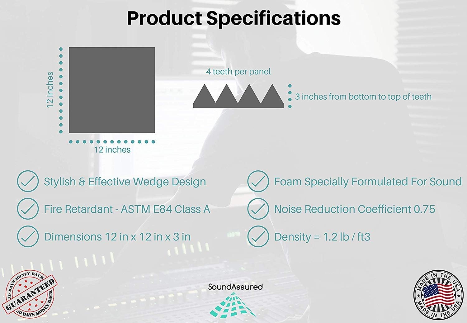 Bulk Acoustic Foam Panel Colors For Studio Soundproofing And Sound Dampening, 12x12x3", 48 sq ft packs 3 inch Wedge Style Tiles (Rosy Beige)