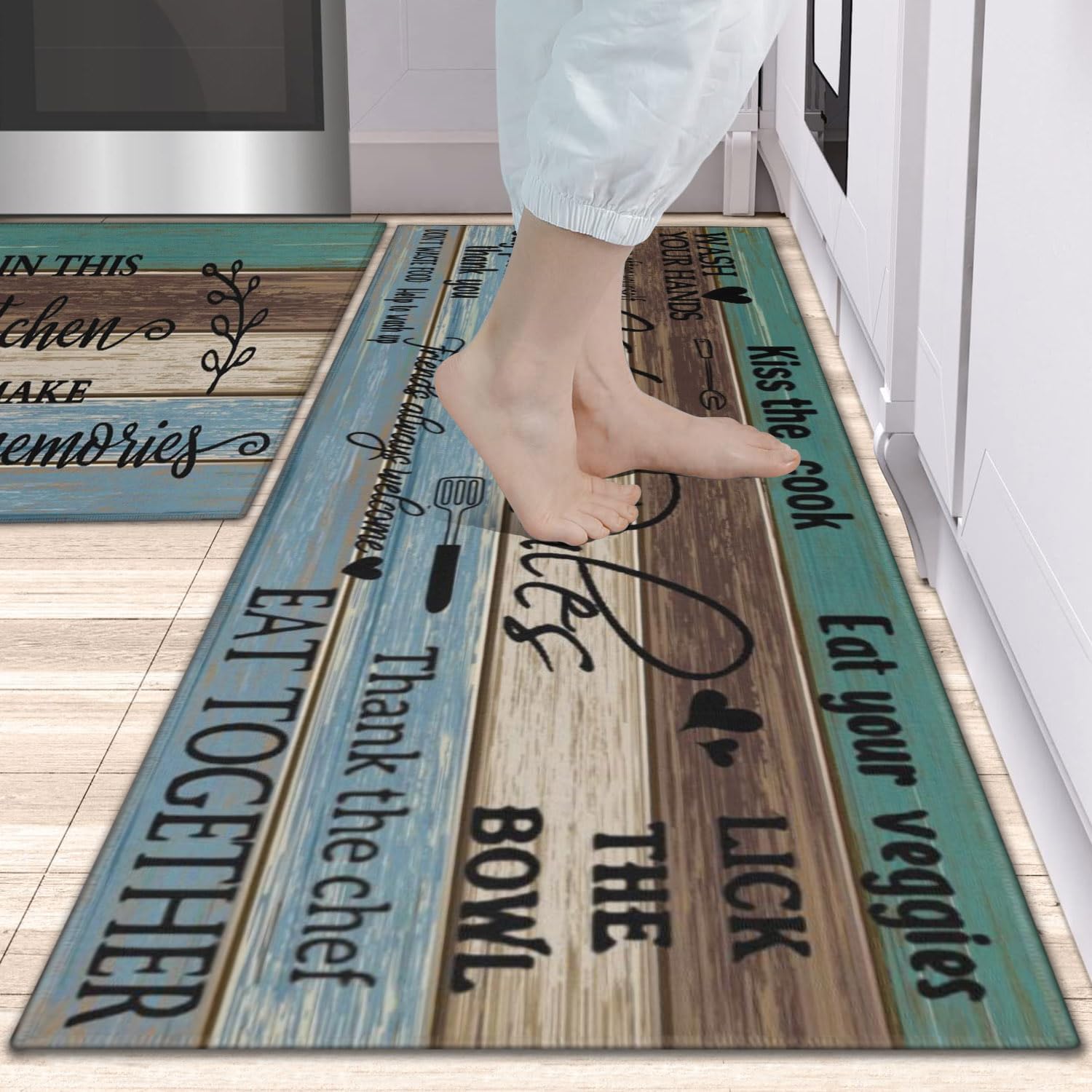Farmhouse Kitchen Rug Sets of 2 Piece Non Slip Kitchen Rugs and Mats Washable Kitchen Mats for Kitchen Floor Mat Carpet Runner Rugs for Hallway Laundry Decor 17"x30"+17"x47"
