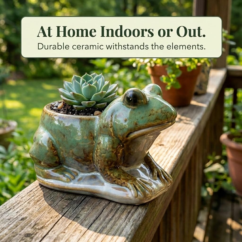 Hill's Park's 6.5" x 4" Frog Planter - Holds 3" Pot - Unique Animal Plant Pot for Indoor Outdoor Home Garden Decor