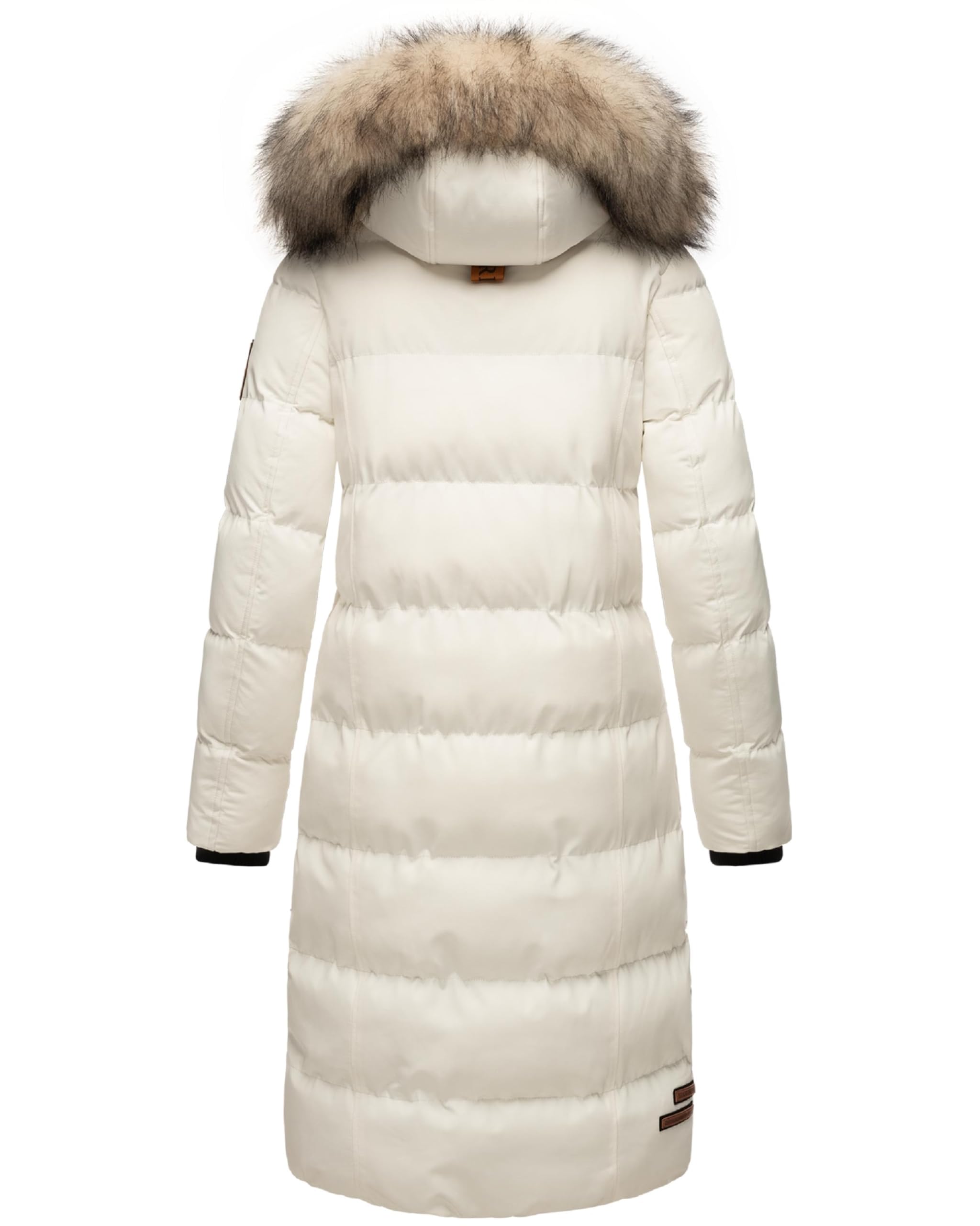 MARIKOO Damen Wintermantel warmer Steppmantel lang mit abnehmbarem Kunstfell und Kapuze Schneesternchen XS-XXL