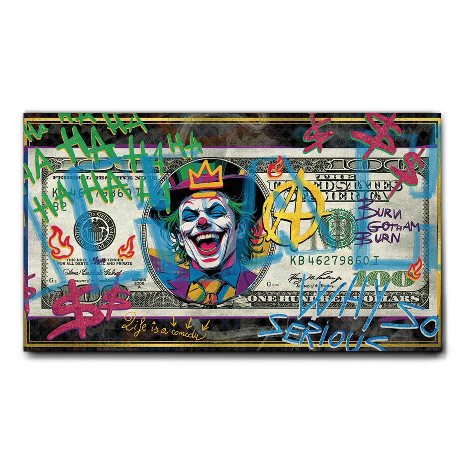 Giallobus - Quadro - 05 - Joker Dollar - Tela Canvas Telaio Standard - 140x80 - Pronto da Appendere - Quadri Moderni per la casa