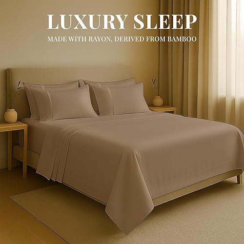 Miniatura 2 de Sacred Thread Juego de sábanas de rayón de 6 piezas de bambú, juego de ropa de cama y fundas de almohada con bolsillos profundos, ropa de cama