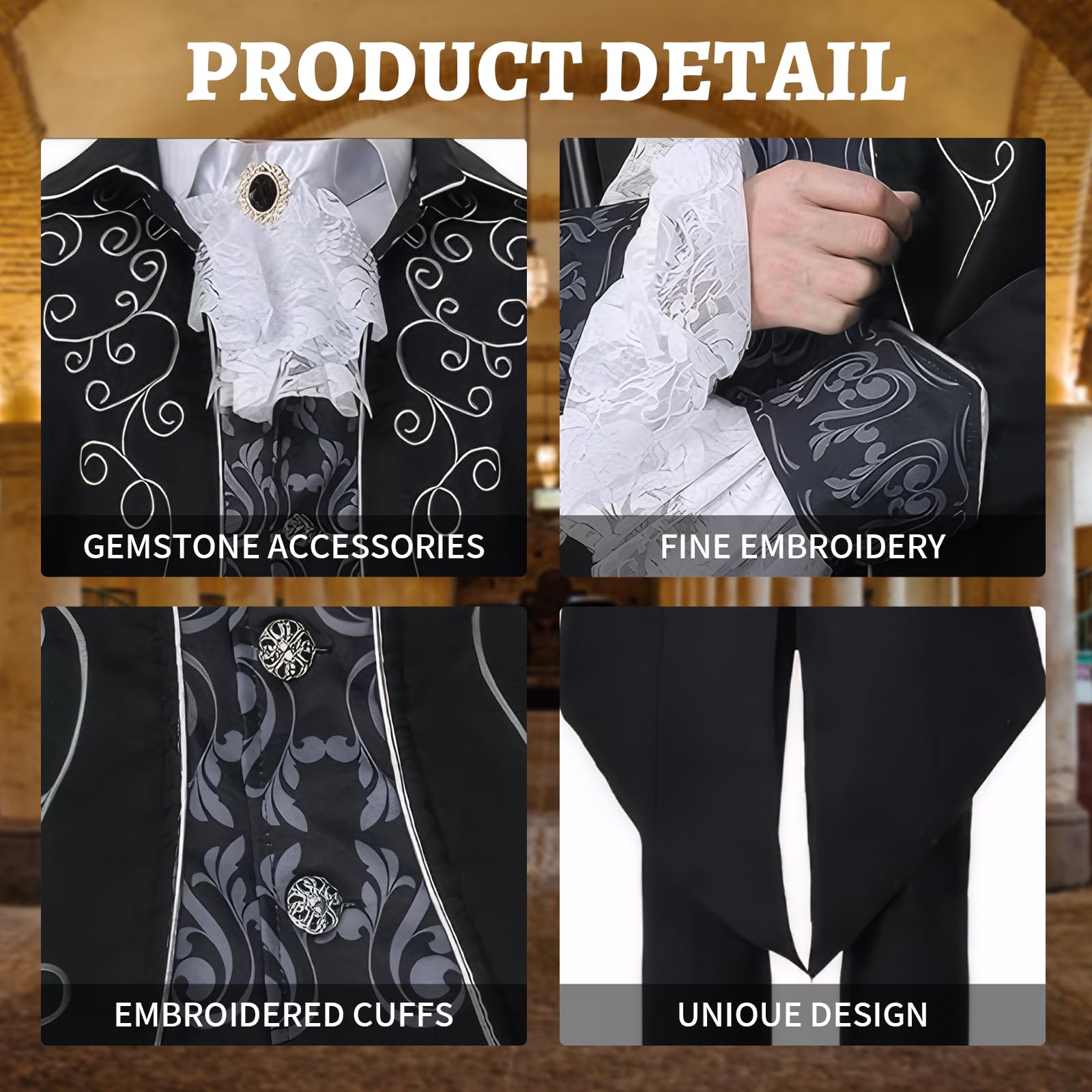YQVGFBY Medieval Clothing Men Costumes Medieval Steampunk Jacket, Gothic Tailcoat - Image 3