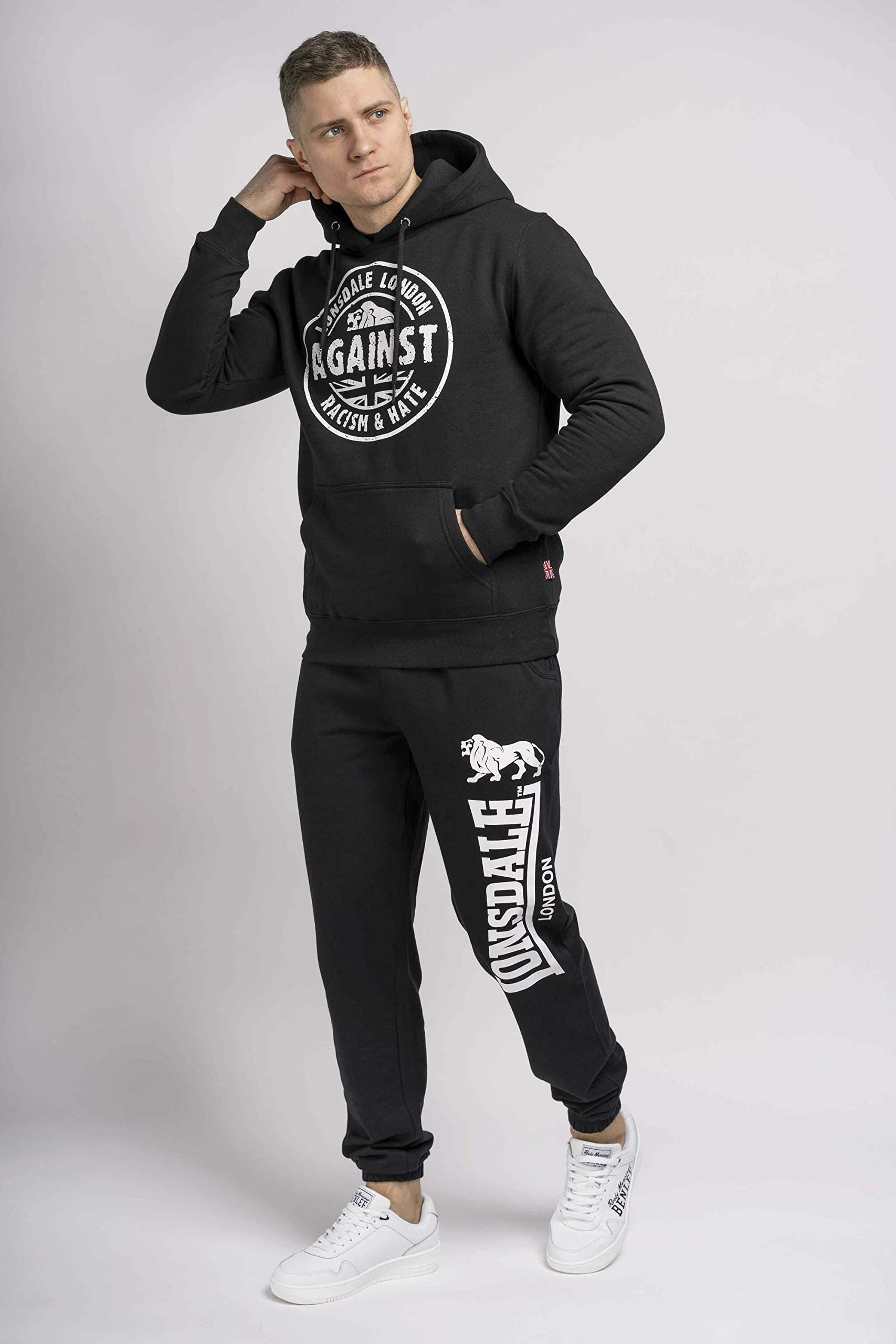 Lonsdale London Linford Hombre Sudadera con Capucha Negro 80% algodón, 20% poliéster Regular