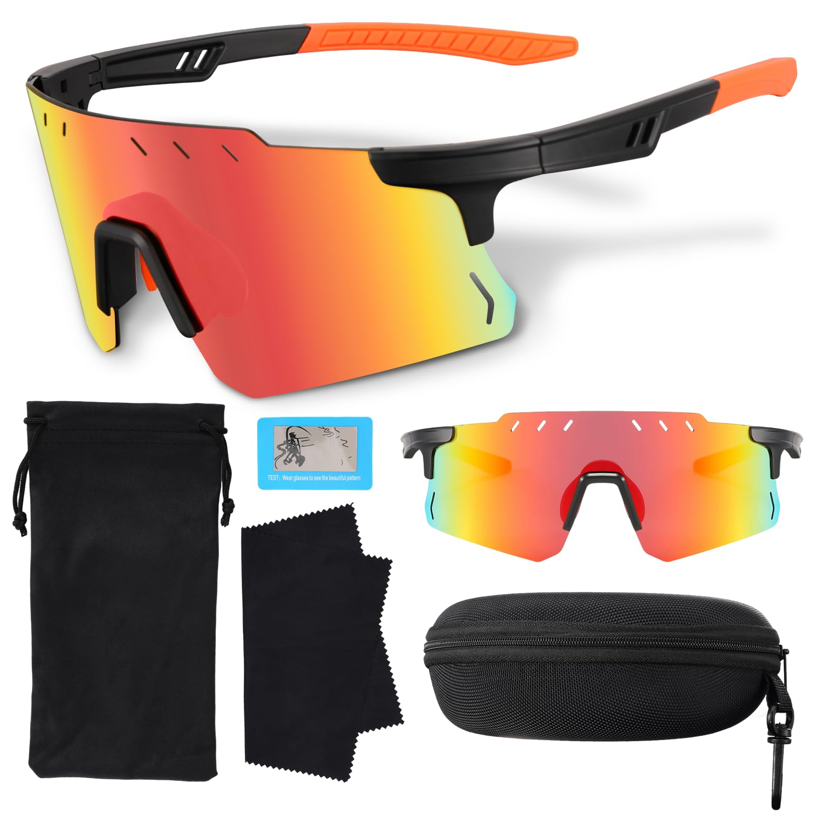 Uilfsur Schnelle Brille Rave Sonnenbrille Herren Damen Polarisiert,Fahrradbrille Sunglasses UV400,Sportbrillen für Outdoor-Aktivitäten wie Reiten Skifahren Angeln Laufen Reisen usw