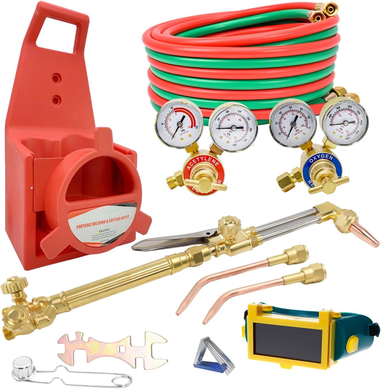 Oxy Acetylene Torch Kit,Portable Oxy Acetylene Gas Welding Outfit Tote Kit with 50FT Welding Hose，Cylinders Not Included