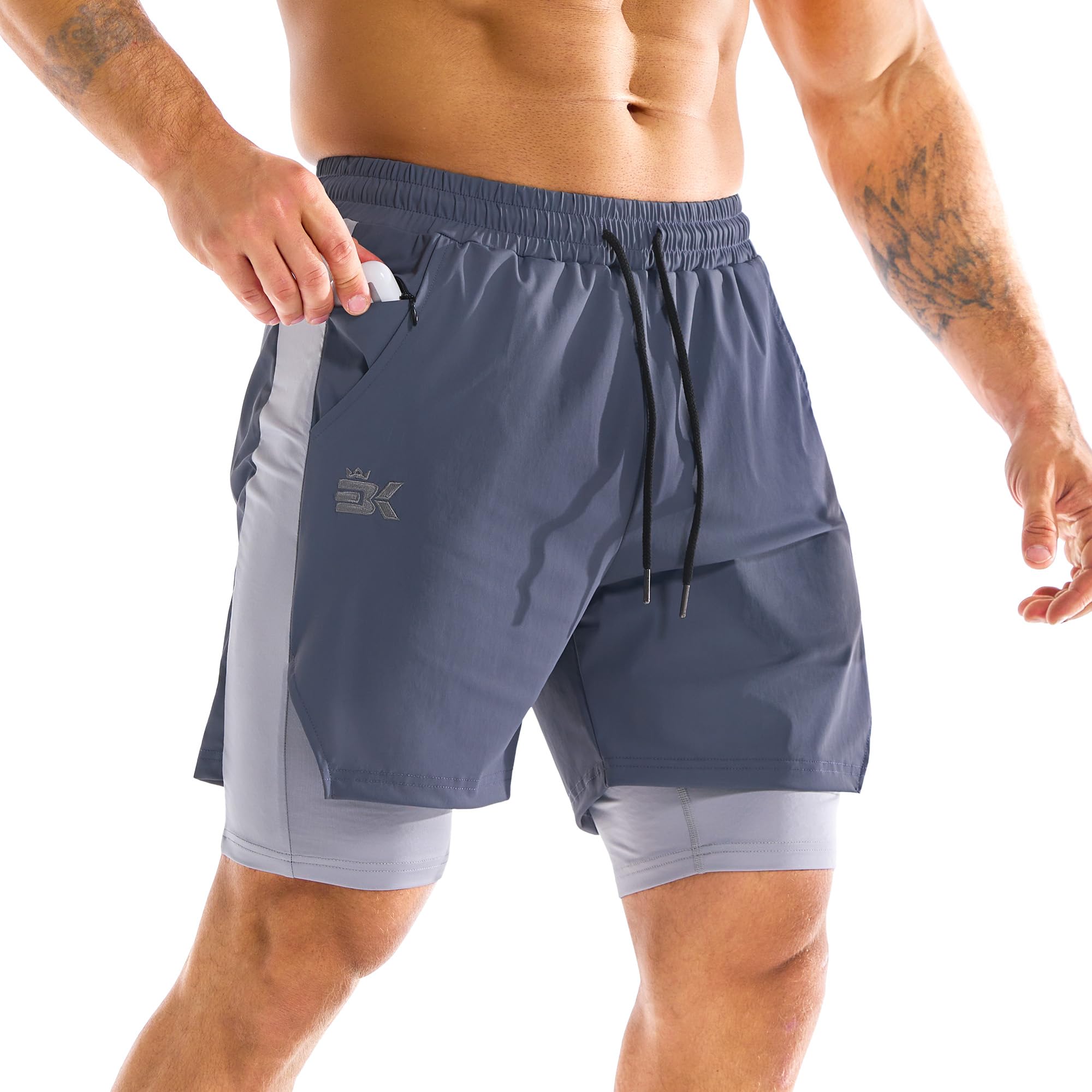 BROKIG Kurze Sporthose Herren 2 in 1 Laufshorts, Leichte Trainingsshorts Gym Shorts Herren
