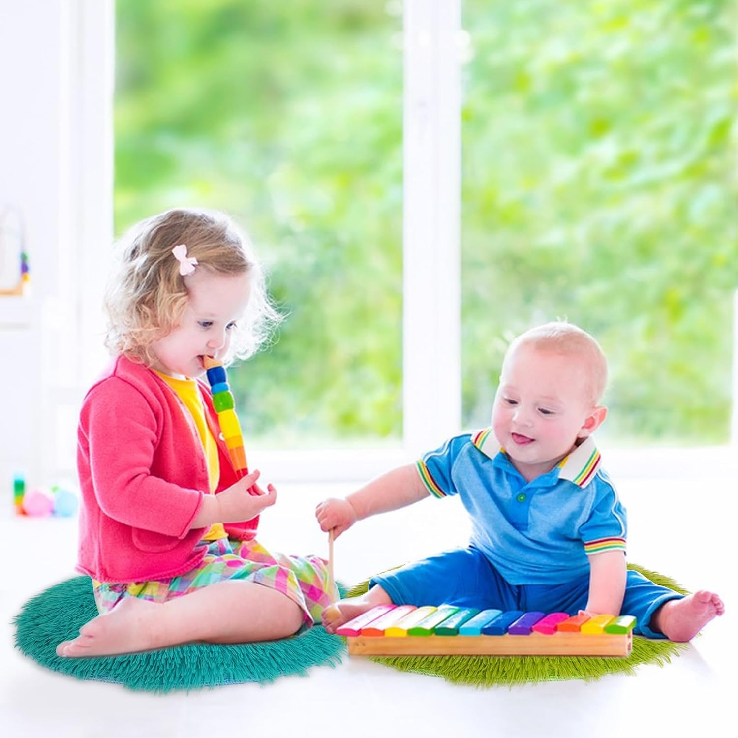 YEXEXINM 10 Pack Kids Crazy Carpet Circle Seats 16 Inch Round Floor Mat Kids Floor Cushions Soft Colorful Educational Classroom Rug for School Home Group Activity Learning Marker Playing Areas