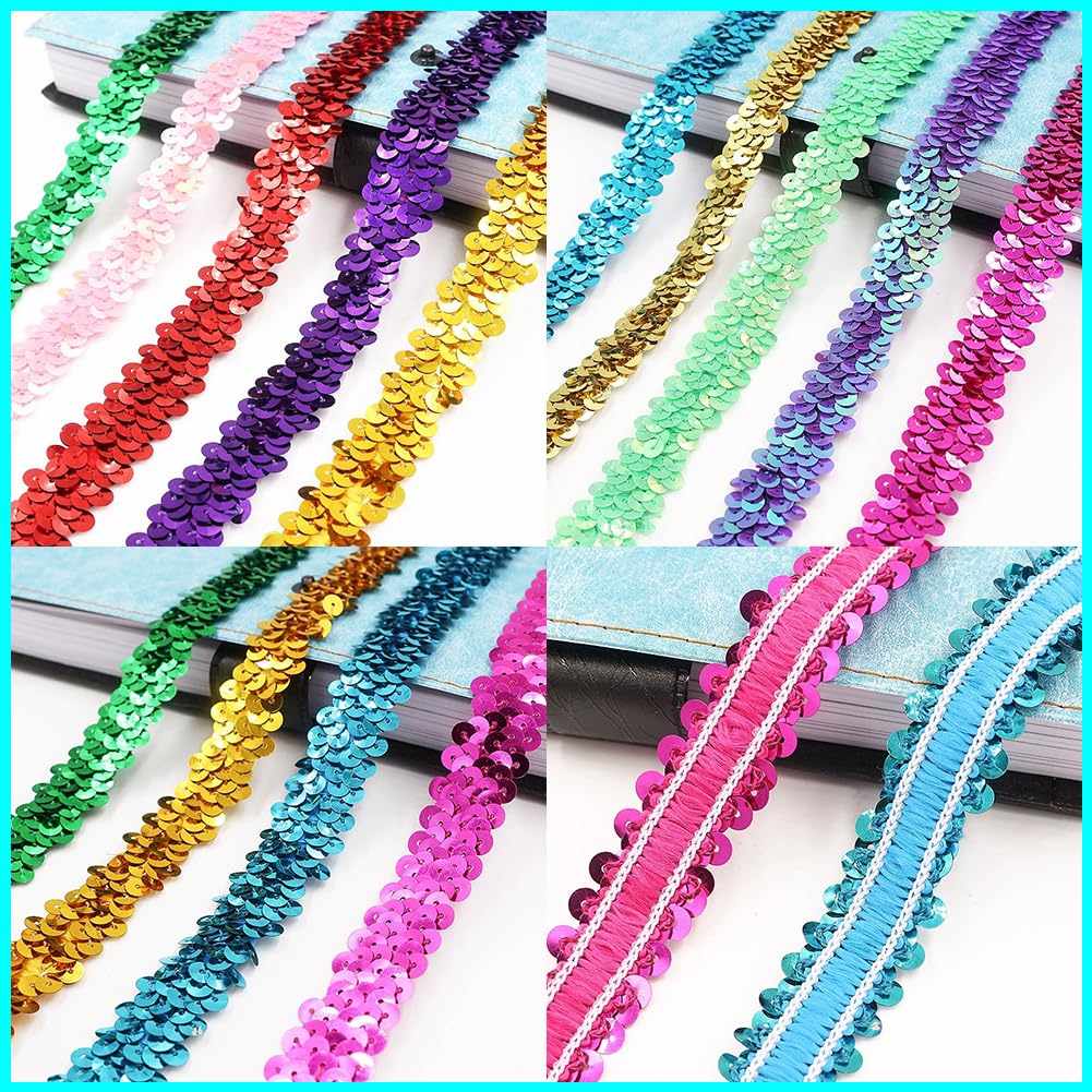 dlboboai Sequin Ribbon Trim Polyester Braided Ribbon 10 Yards 30mm Wide Lace Trim for Sewing Crafts Clothing Curtains Accessories Lampshade Home DIY Decoration (Peacock Green, 30mm Wide)