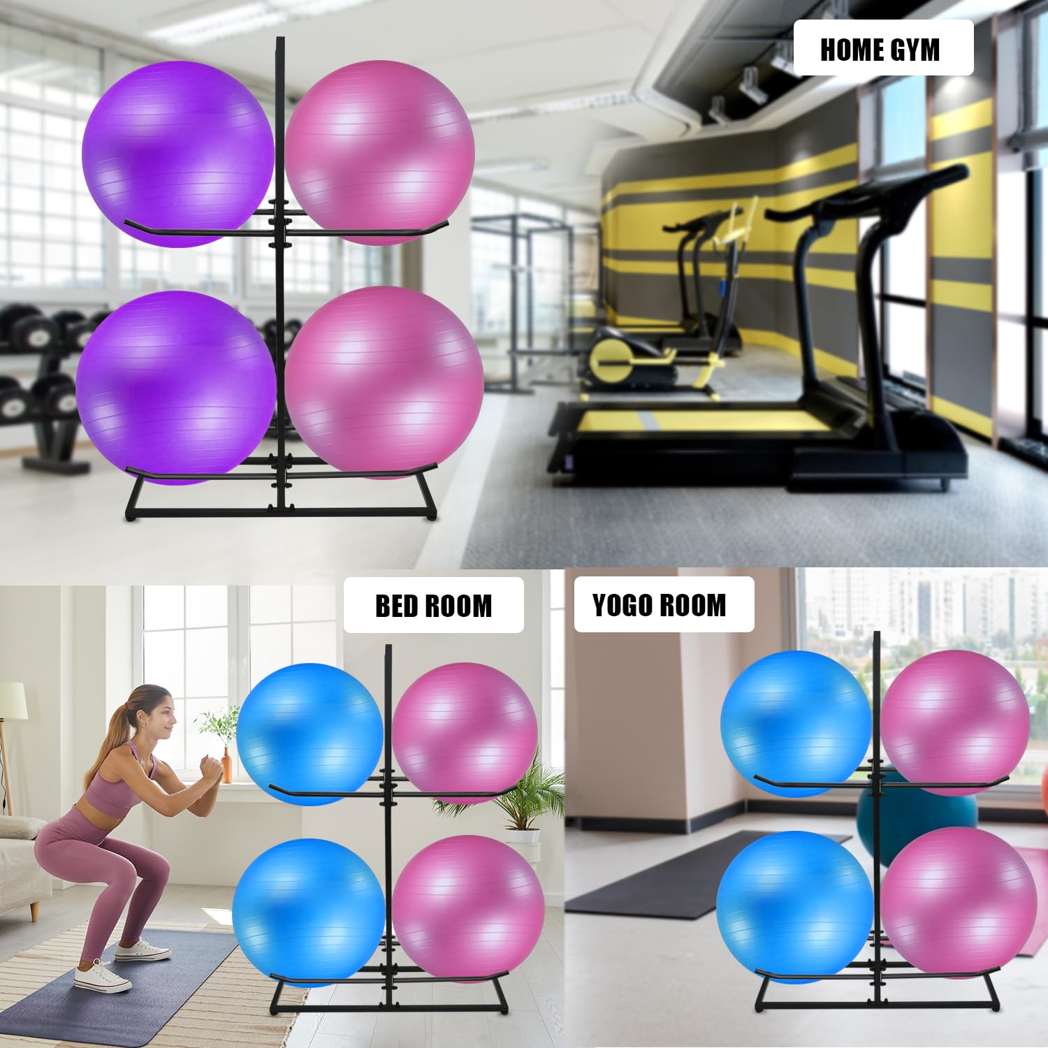 Support mural en métal pour ballons de gym et de yoga JH-Mech – Rangement mural pour équipement de fitness