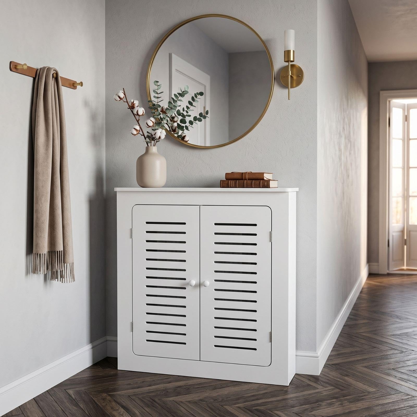 Copertura del Radiatore Bianca, Copritermosifone in PVC Legno-Plastica 12mm