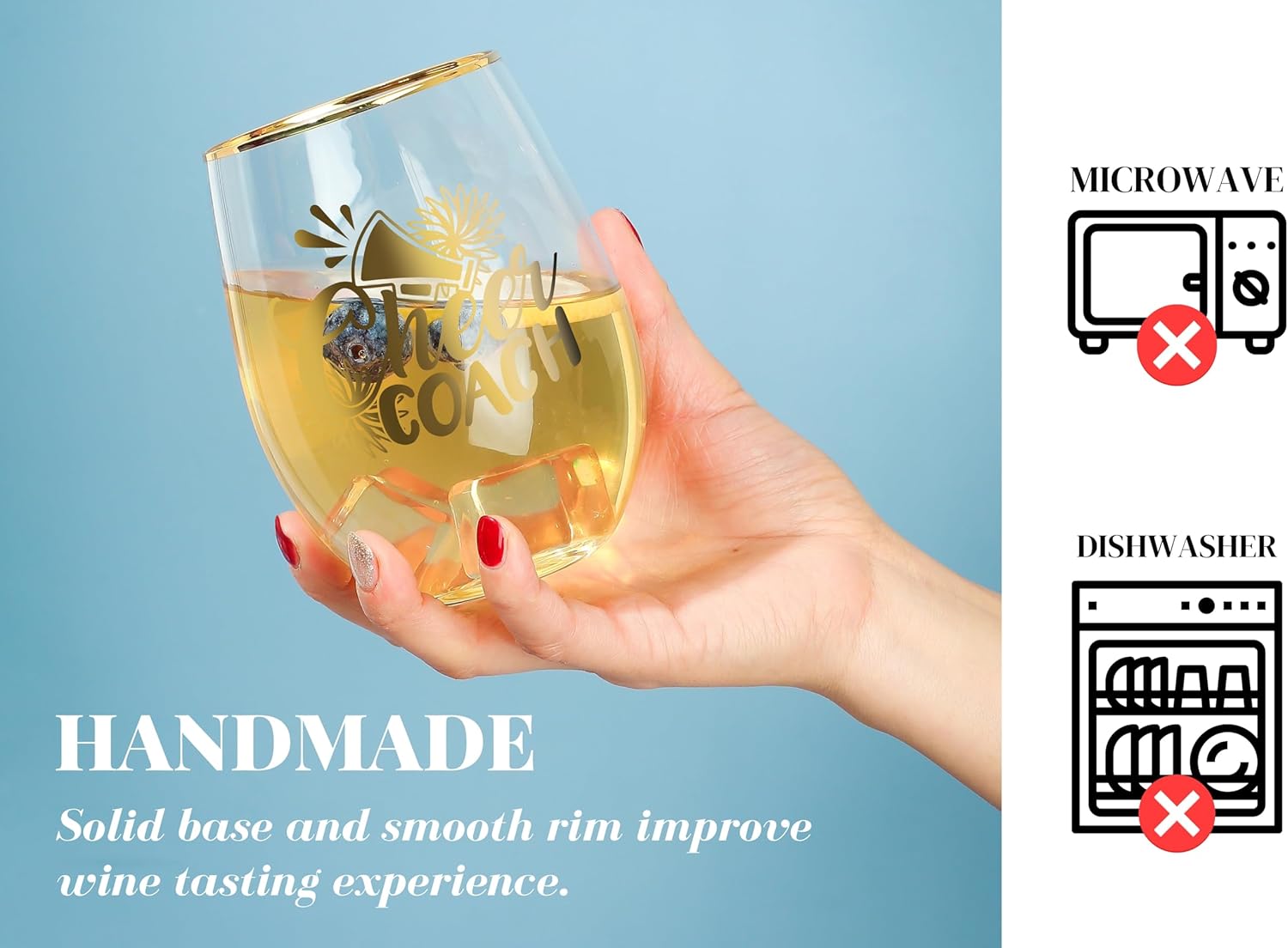 Onebttl Cheer Coach Gifts for Women, 18oz Stemless Wine Glass with Message Card, Birthday Gifts for Cheerleading Coach - Image 6